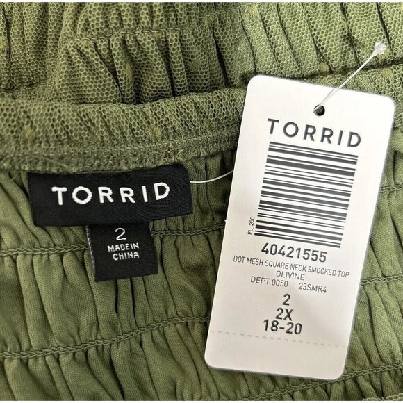 Torrid Dot Mesh Square Neck Smocked Top in Olive Plus Size 2X (18-20) - Picture 9 of 12